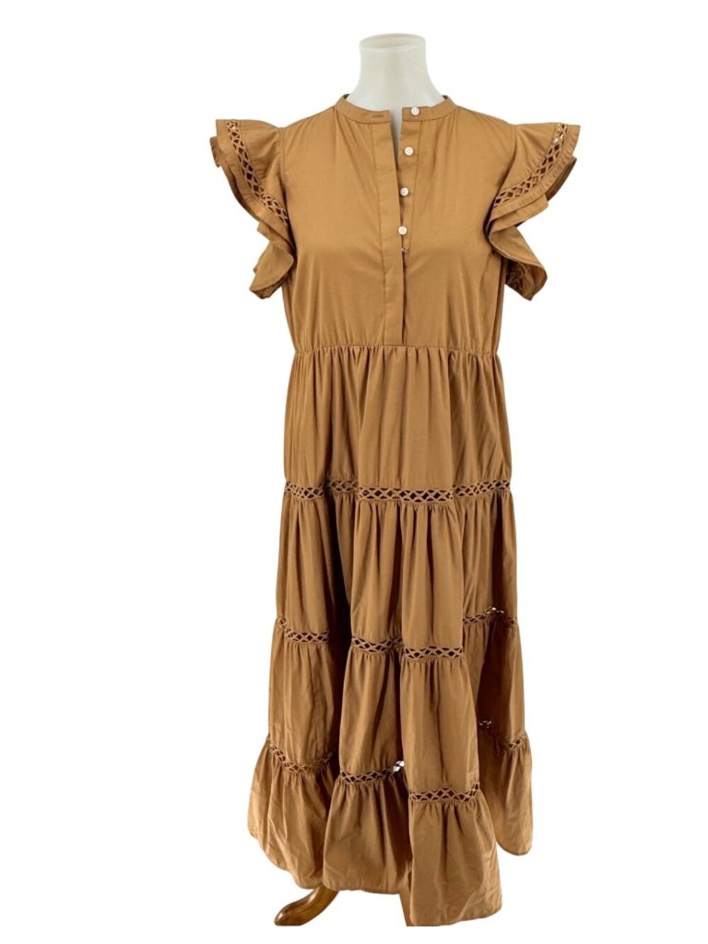 Crosby By Mollie Burch Tier Maxi Dress Brown Cotton Blend Small NWT, Retail $298